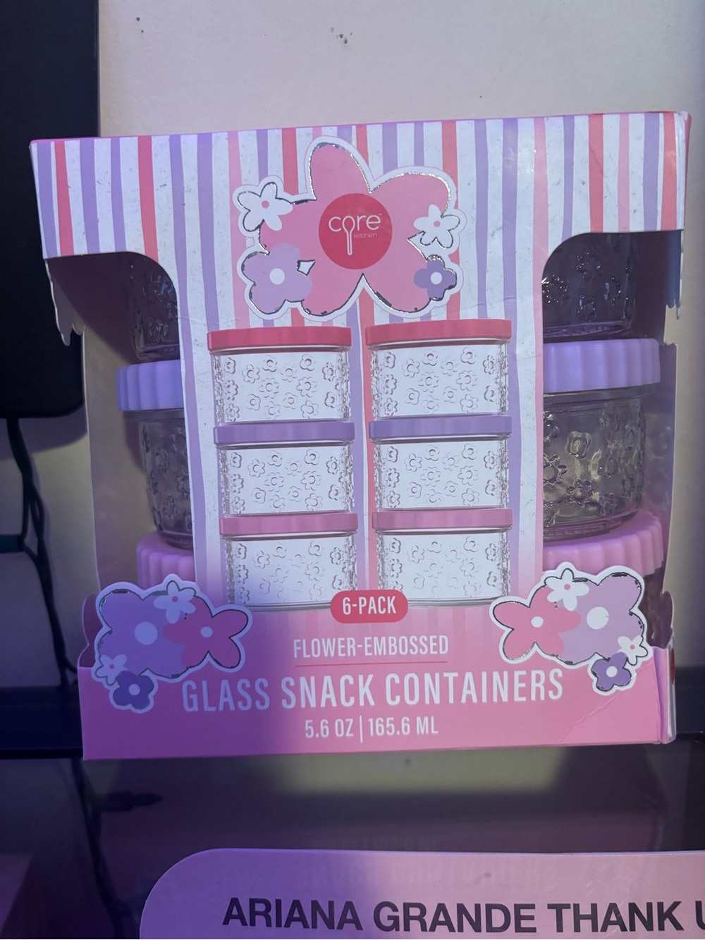 Core kitchen 6-Pack Flower Embossed Glass Snack Containers 5.6 Oz|165.6 ML